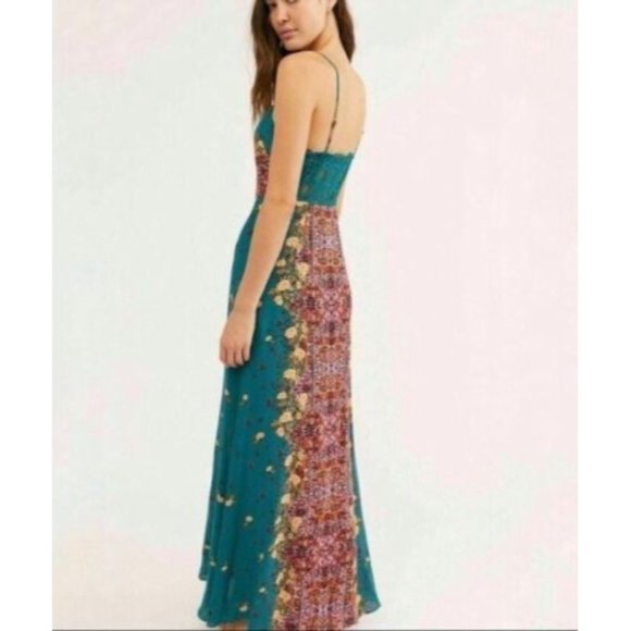 Free People Green Jade Combo BOHO Morning Song Maxi Dress Size Small - Picture 2 of 11